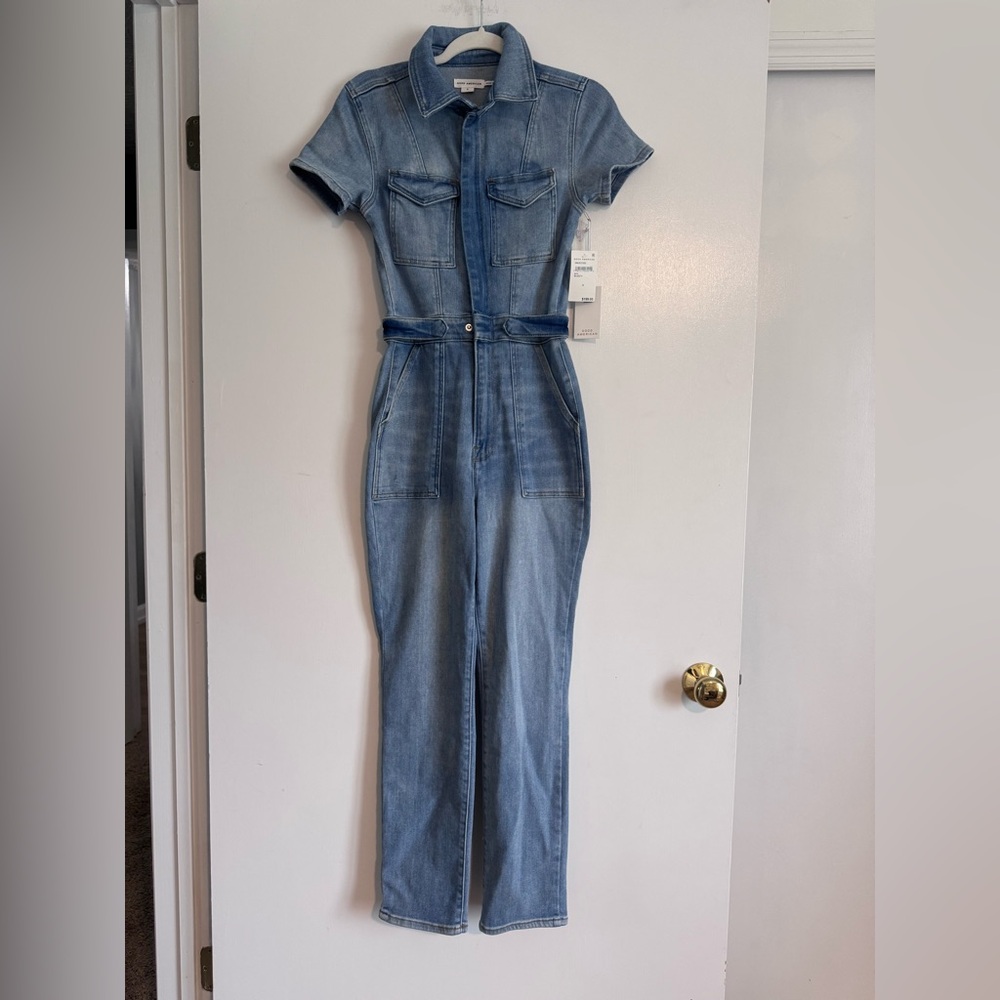Good American Light Wash Denim Jumpsuit